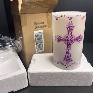candle impressions flameless candle purple cross 6" tall religious home decor